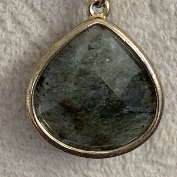 Vintage Faceted Labradorite Tear Drop Pendant Necklace 17" Gold-tone Gemstone - Picture 11 of 16